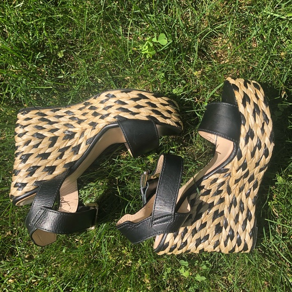 Karen Millen Black Straw Wedges - Picture 5 of 8